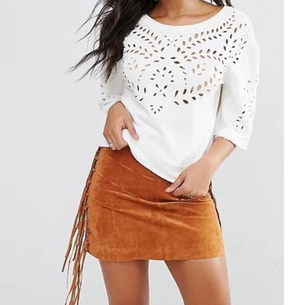 Free People cream  Eyelet Sweatshirt; size S